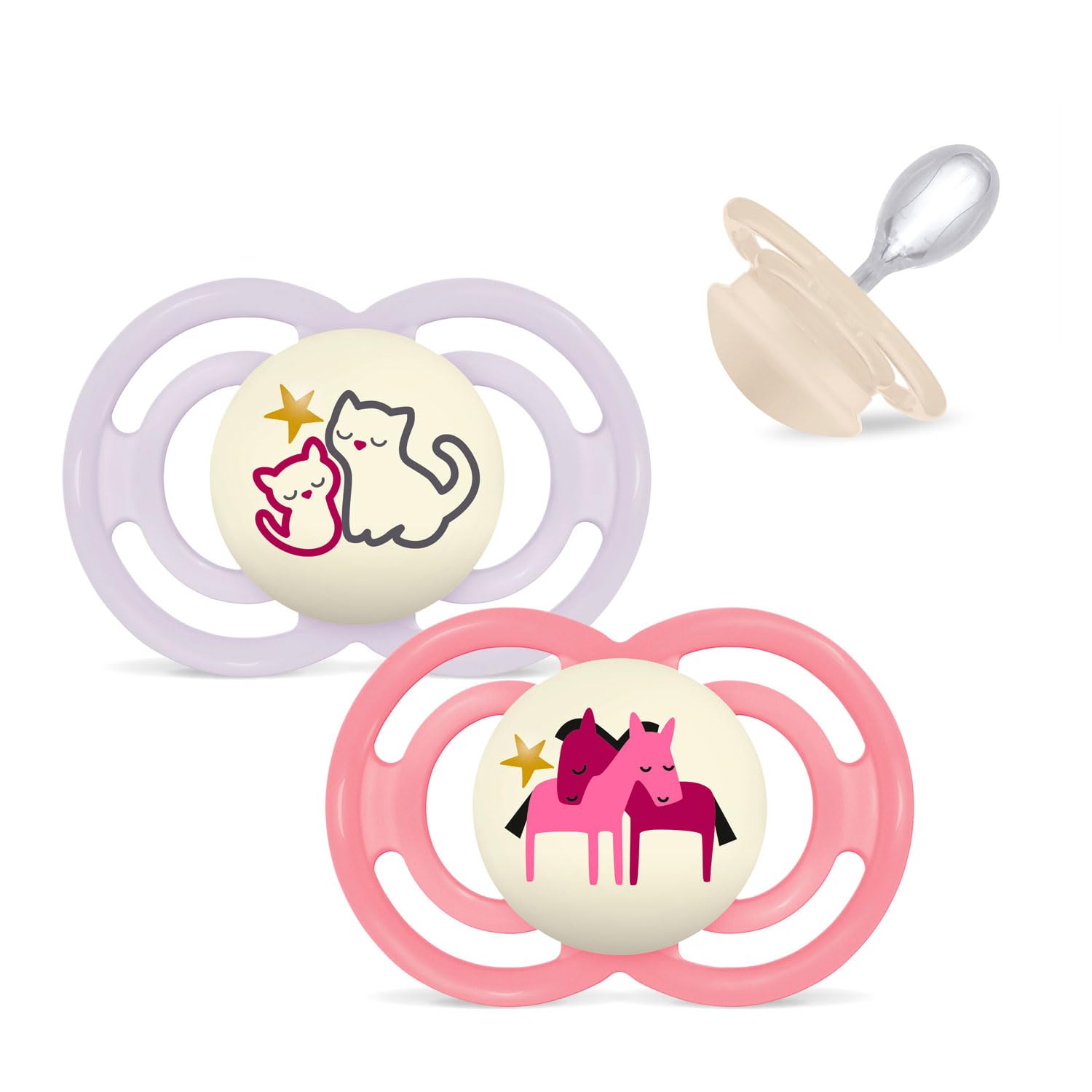 MAM Perfect Night Silicone Dummy 16+ Girl Mix // Set of 2 // Includes 2 Sterilised Transport Boxes