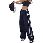 LAOARA Women Y2K Baggy Track Pants Elastic Waist Wide Leg Parachute Jogger Sweatpants