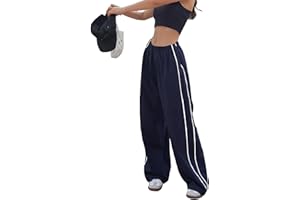 LAOARA Women Y2K Baggy Track Pants Elastic Waist Wide Leg Parachute Jogger Sweatpants