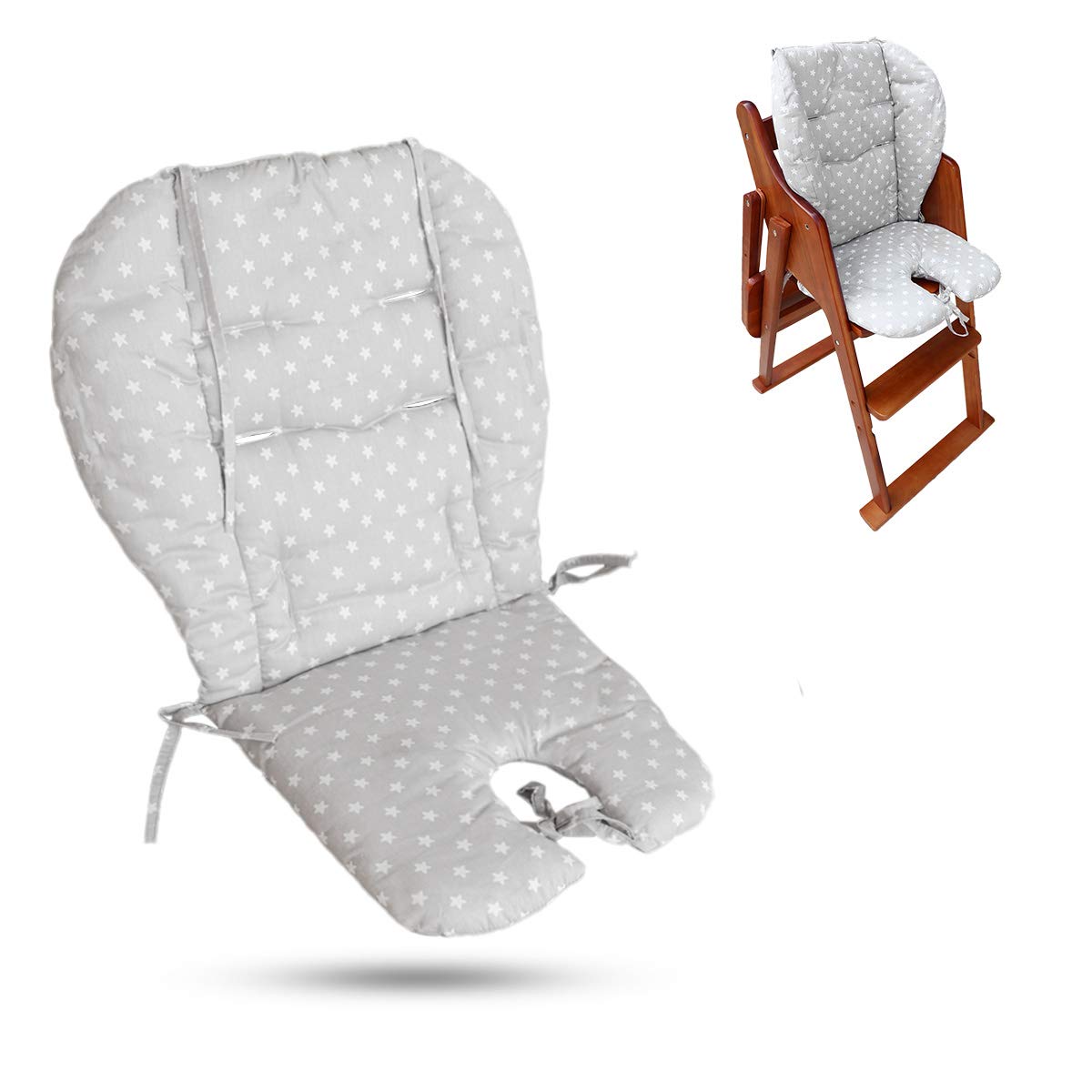 Ywoworld High Chair Cushion, Large Thickening Baby High Chair Seat Cushion Liner Mat Pad Cover Breathable Suitable for All Kinds of Baby Dining Chairs (Fashion Gray Star)