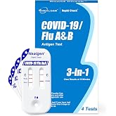 Healgen Rapid Check COVID-19, Flu A&amp;B Antigen Test Kit, The First FDA Authorized OTC 3-in-1 Flu &amp; COVID Home Test, Easy to Read Dual Windows, Results in 15 Mins, 4 Test