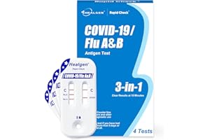 Healgen Rapid Check COVID-19, Flu A&B Antigen Test Kit, The First FDA Authorized OTC 3-in-1 Flu & COVID Home Test, Easy to Read Dual Windows, Results in 15 Mins, 4 Test