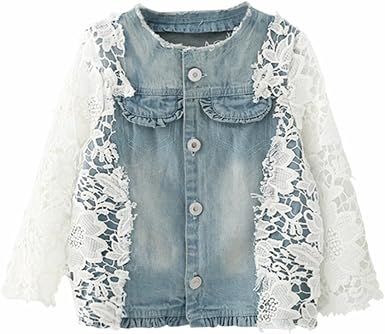 denim jacket with lace sleeves
