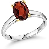 Gem Stone King 2.13 Ct Oval Red Garnet 10K White and Yellow Gold Ring Ring