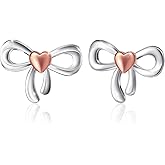 ACECHA Silver Bow Hoop Earrings for Women Trendy, Dainty Bowknot Stud Earrings Ribbon Earrings Jewelry Gift for Party Prom Dress