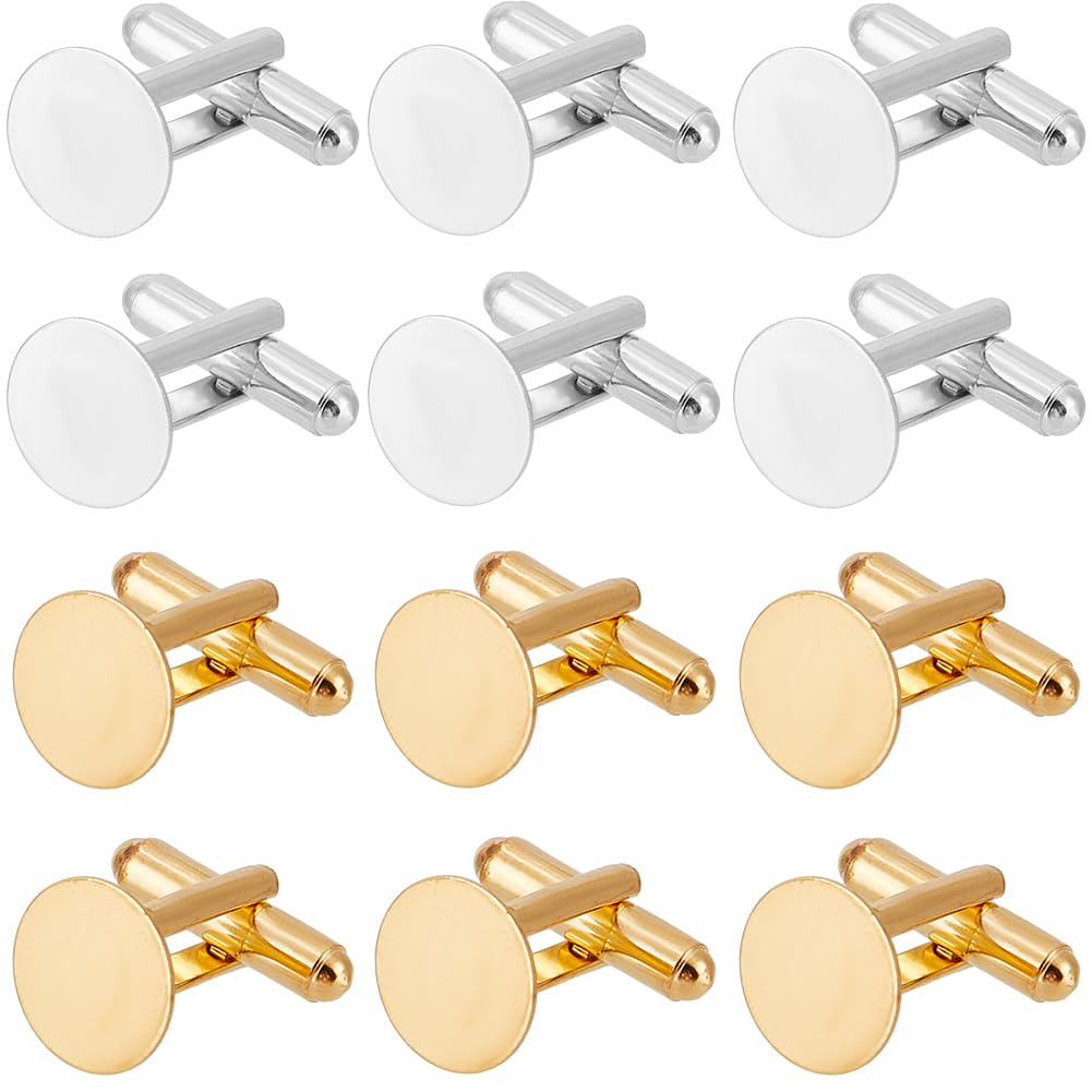 SUNNYCLUE 20Pcs Silver Cufflink Blanks Gold Round Cufflinks Brass Business Tuxedo Tray Bezel Blanks Cufflink Studs Settings for Men's Cuff Links Wedding Banquet Ceremony Business Son Father Regular