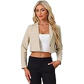Allegra K Women's Lapel Collar Open Front Cardigan Office Work Business Casual Cropped Blazer Jacket