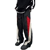 OYOANGLE Men's Colorblock Drawstring Waist Straight Wide Leg Baggy Pants with Pocket