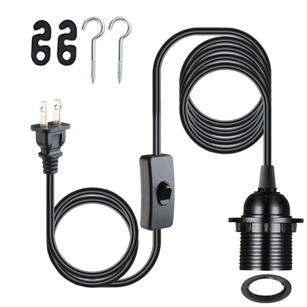 Photo 1 of 20FT Hanging Lantern Extension Cord, Pendant Light Cord Cable with On/Off Switch - E26/E27 Pendant Light Socket, Black DIY Lamp Socket for Chandeliers, Ceiling Lights - 1 Pack
