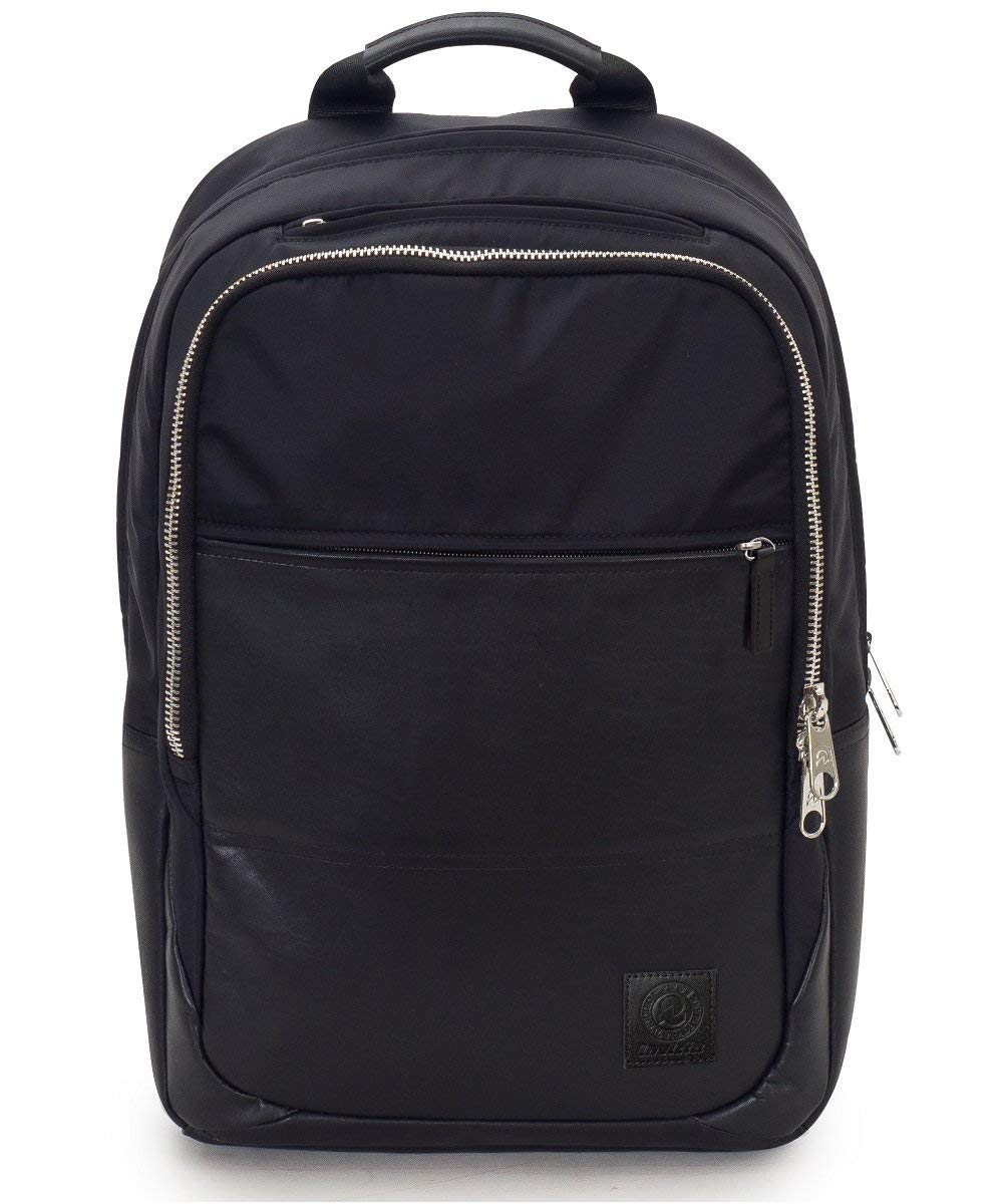 Invicta Backpack - Biz M, Black, in Leather - Office and Leisure - Scratch-resistant PC Pocket - Mulitreicompartment - Trolley Strap