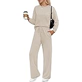 Simlakey 2 Piece Travel Set for Women Fall Lounge Sets 2025 Crew Neck Wide Leg Pants Vacation Travel Airport Outfits