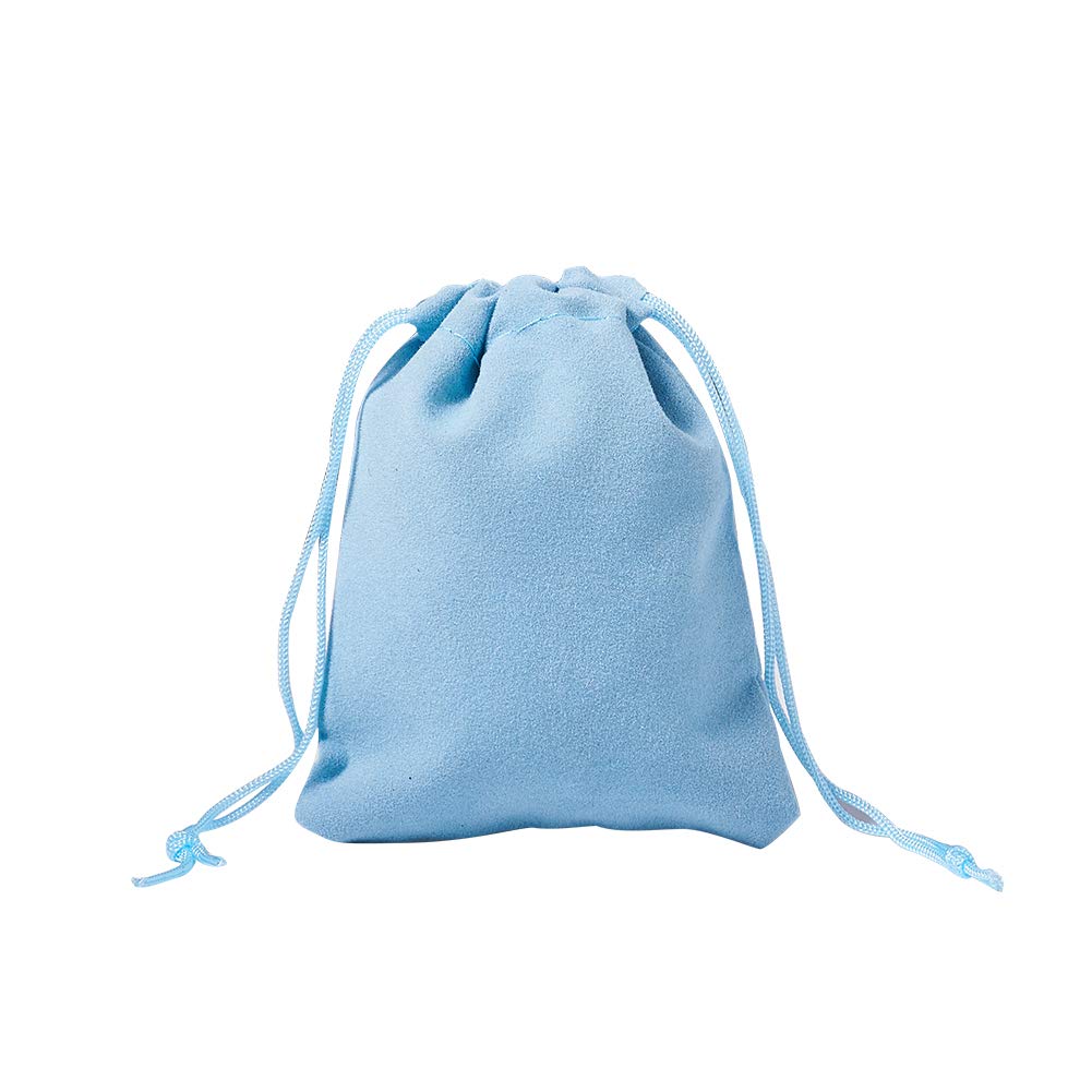 Fashewelry 100 Pack SkyBlue Drawstring Velvet Bags 3.6x2.8 inch Wedding Party Favor Jewelry Candy Storage Present Packaging Small Pouches