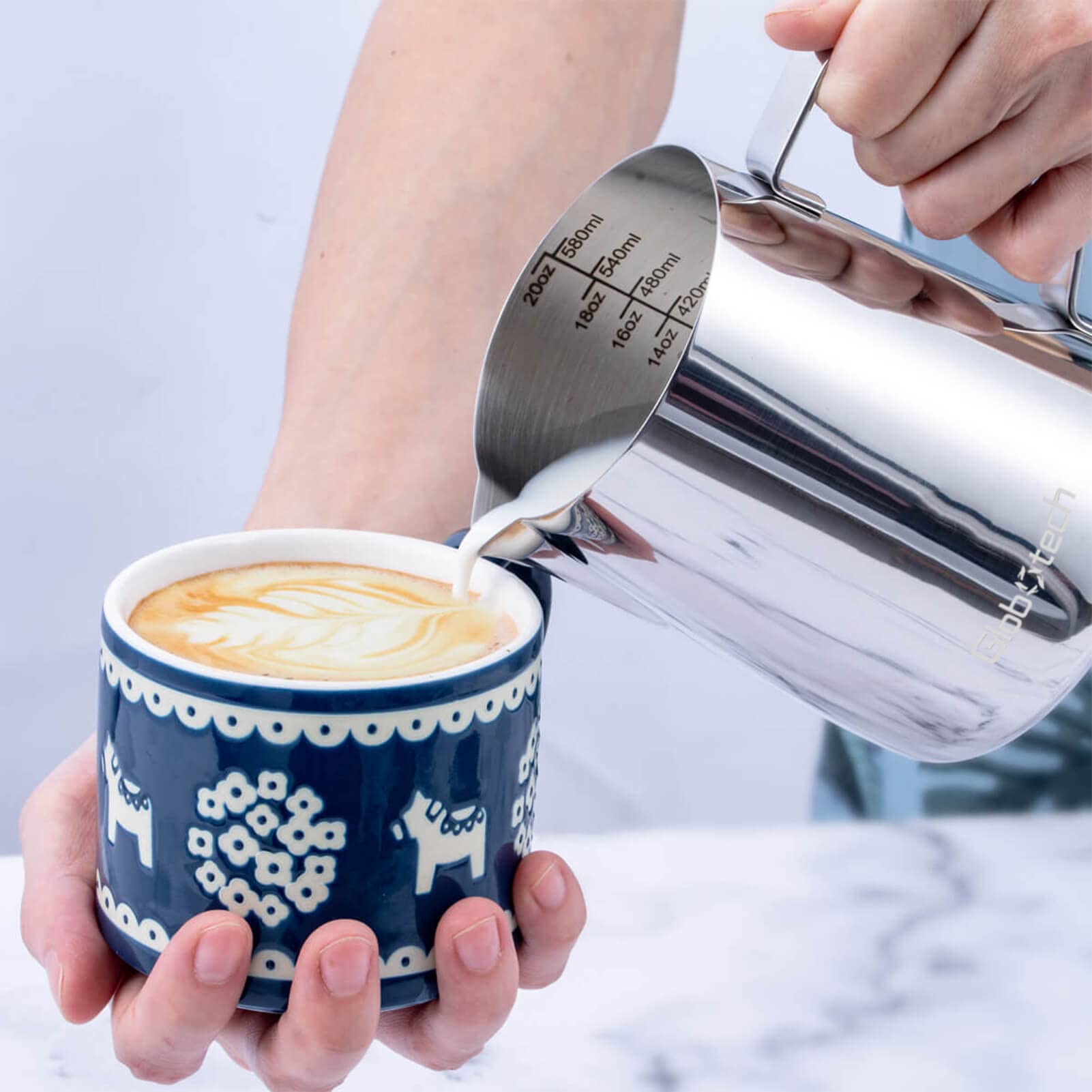 Stainless Steel Milk Frother Cup - Espresso Steaming Pitchers Coffee Foam Making Pitcher Latte Art Froth Cup Steaming Jug Cappuccino Hot Chocolate 20 Oz (600ml)
