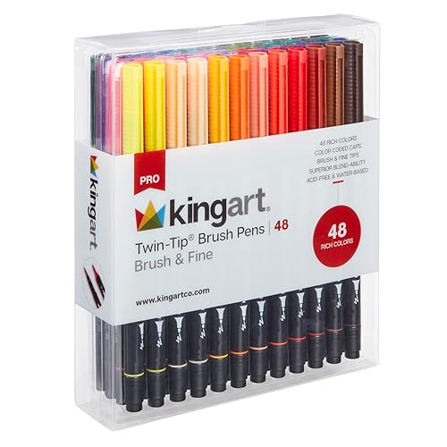 KINGART PRO Dual Twin-Tip Brush Pens, Set of 48 Unique Vivid - Main Image