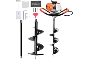 WUYULE 62CC Post Hole Digger, 2 Stroke Auger Post Hole Digger Gas Powered with 2 Augers Drill Bits 6" 8"+1 Extension Rod 31.5", Earth Auger Fit for Farm,Garden