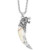 HAQUIL Silver Wolf Tooth Necklace - Men's Animal Fang Pendant With Retro Head Spear Chain for Ceremony Gift Jewelry