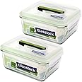 Glasslock Airtight Anti Spill Rectangular Handy Food Container set of 2 Tempered Glass 1800ml/7.6cup RP601 Microwave Safe