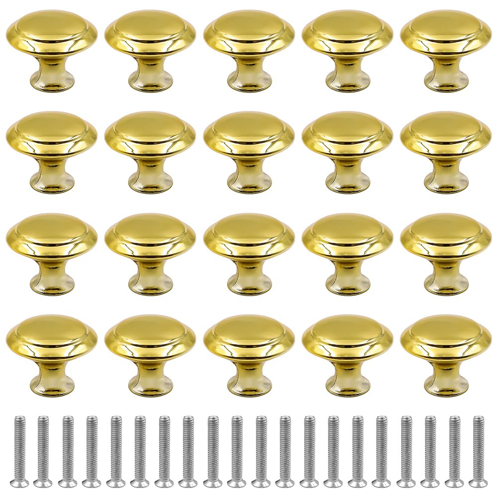 Tiardey 20Pcs Vintage Cabinet Knobs Round Solid Knobs Handles with Screws for Cabinet, Wardrobe, Drawer, Bathroom Racks (30mm/Gold)