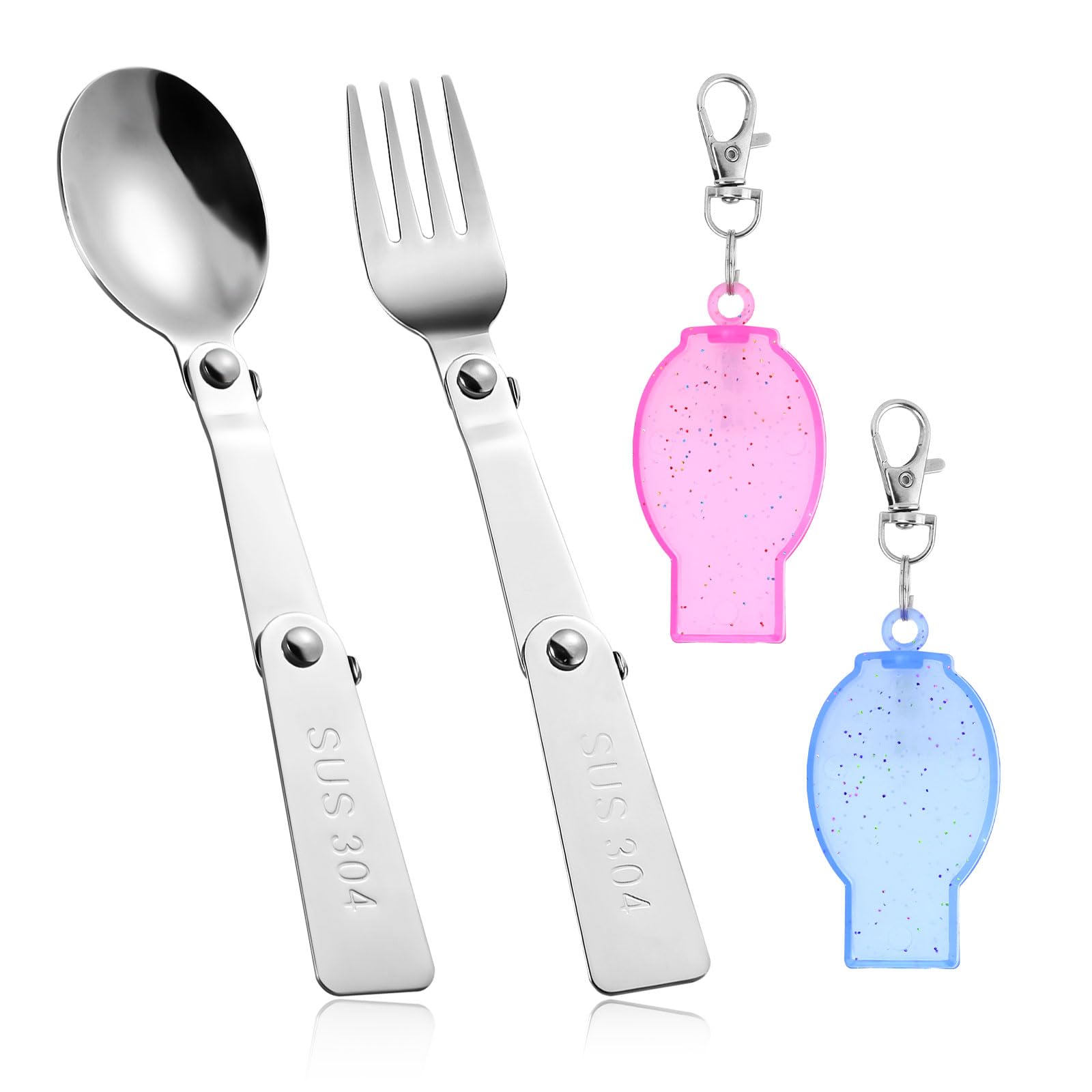 Photo 1 of 2pcs Foldable Fork and Spoon Set, Portable Stainless Steel Folding Spoon and Fork with 2 Plastic Storage Cases for Outdoors Travel Replacement Compatible with Thermos Funtainer 16oz Food Jar