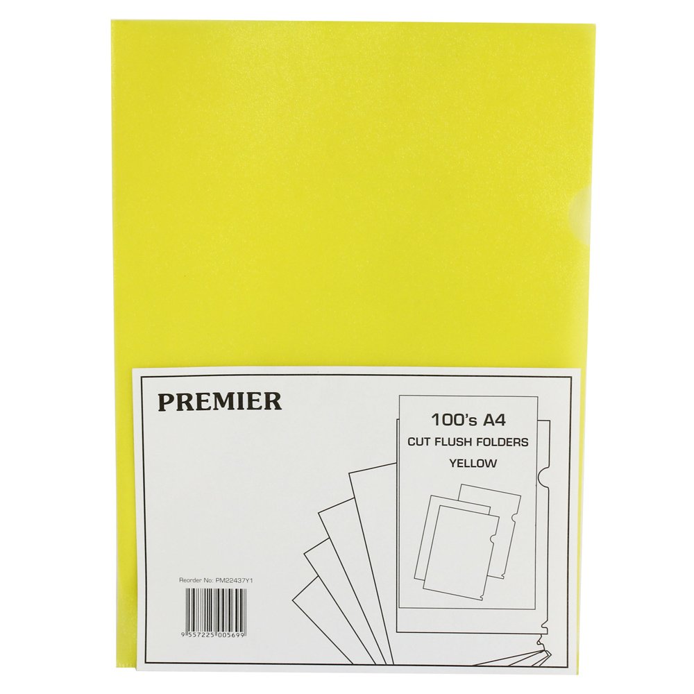 White Box A4 Cut Flush Folder - Yellow (Pack of 100)