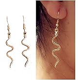 Yheakne Vintage Snake Drop Earrings Gold Snake Dangle Hook Earings Long Serpent Earrings Punk Animal Earrings Jewelry for Women (Gold)