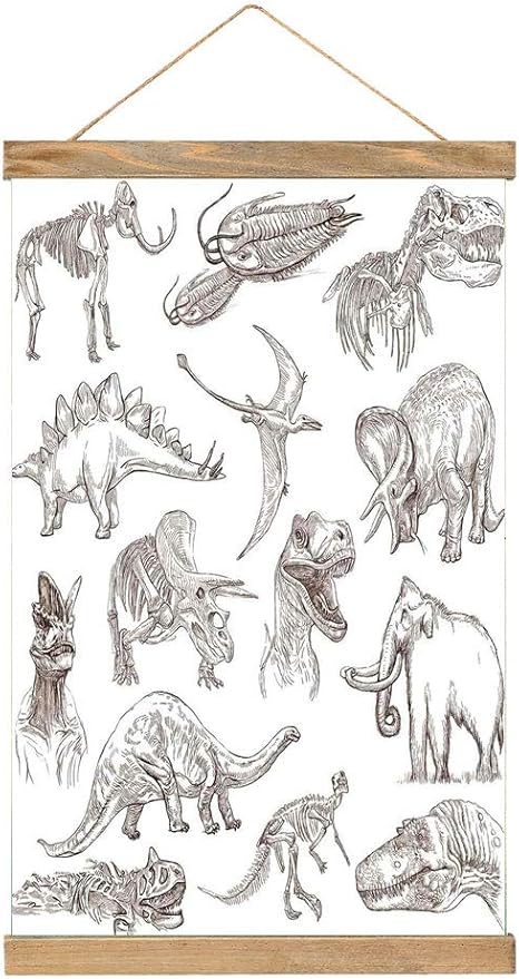 Amazon タペストリー棒 手拭用タペストリー棒 ジュラ紀 さまざまな恐竜イラスト集巨大な骨格生物学歴史的 33 X 52 Cm 素朴な壁アート 印刷 キャンバス ポスターハンガーフレームキット ゴールドホワイト アートフレーム ポスター オンライン通販