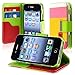ATC Masione(TM) Apple iPhone 4/4S Credit Card Hard Shell Case Stand with Silicone Core + Screen Protector & Stylus (Wallet case Red+Yellow+Pink)