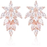 Cubic Zirconia Wedding Bridal Stud Earrings Sterling Silver Crystal CZ Rhinestone Birthstone Leaf Cluster Post Pieced Earrings Costume Jewelry for Party Prom Women Girls Gift