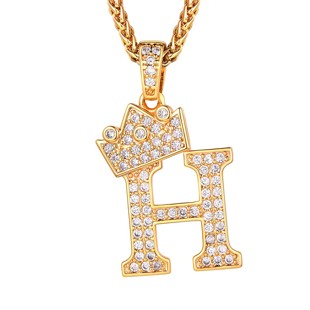 Richsteel Bling Letter H Initial Necklace With Gold Chain Y2K Jewellery Mens Necklaces