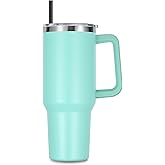 DOMICARE 40 oz Tumbler with Handle and Straw, Stainless Steel Tumbler with Lid and Straw, Reusable Vacuum Insulated Cup, Travel Coffee Mug, Mint Green, 1Pack