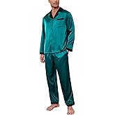 Ekouaer Men's Silk Pajama Set Long Satin Loungewear 2 Piece Pjs Classic Button Down Sleepwear S-XXL