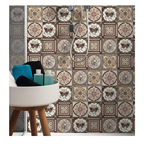 Hometom Tile Stickers 8x8 Inch 16pc Kitchen Backsplash Bathroom Vinyl Waterproof Peel and Stick Talavera (C)