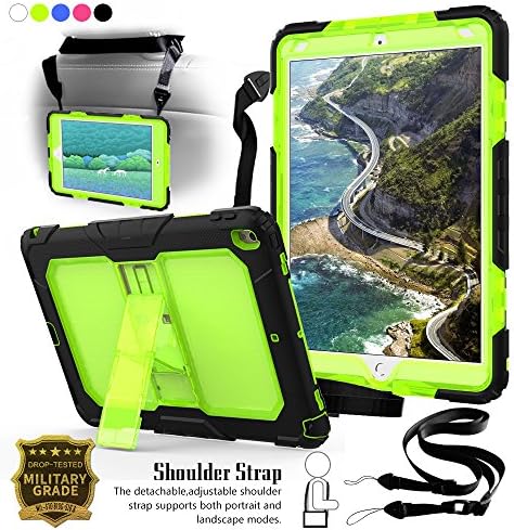 New iPad Pro 10.5 Case, [Heavy Duty] 3-Layer Dropproof Shockproof Full-body Protective Rugged Bumper Cover Skin Built with Kickstand &amp; Shoulder Strap For iPad Pro 10.5 inch 2017 Released, (Green)