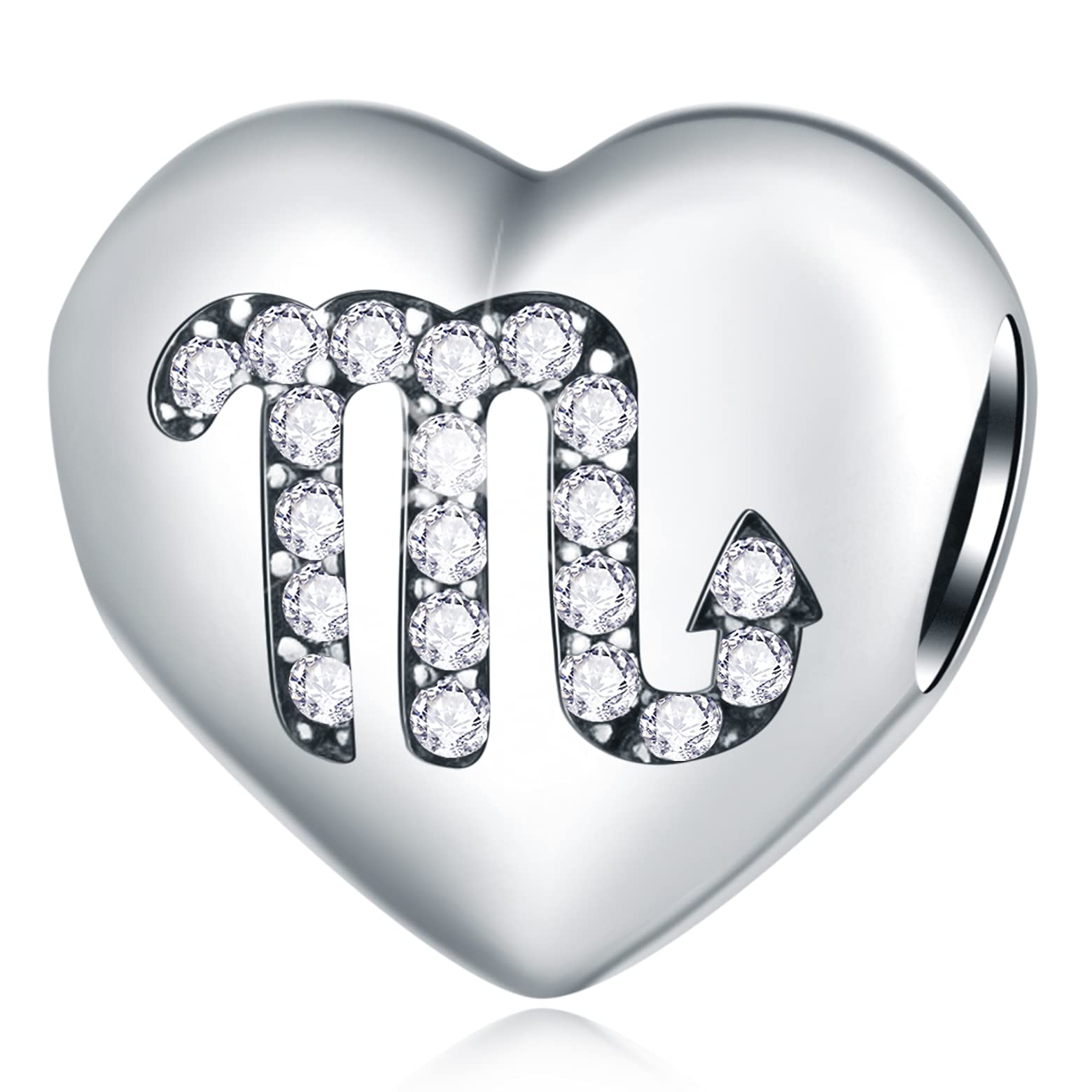 Scorpio Zodiac Sign Charms, fits Pandora Birthday Bracelet, 925 Sterling Silver Heart Scorpion Beads with CZ Birthstone, Sco Star Horoscope Gifts for Fathers Day/Thanksgiving Day