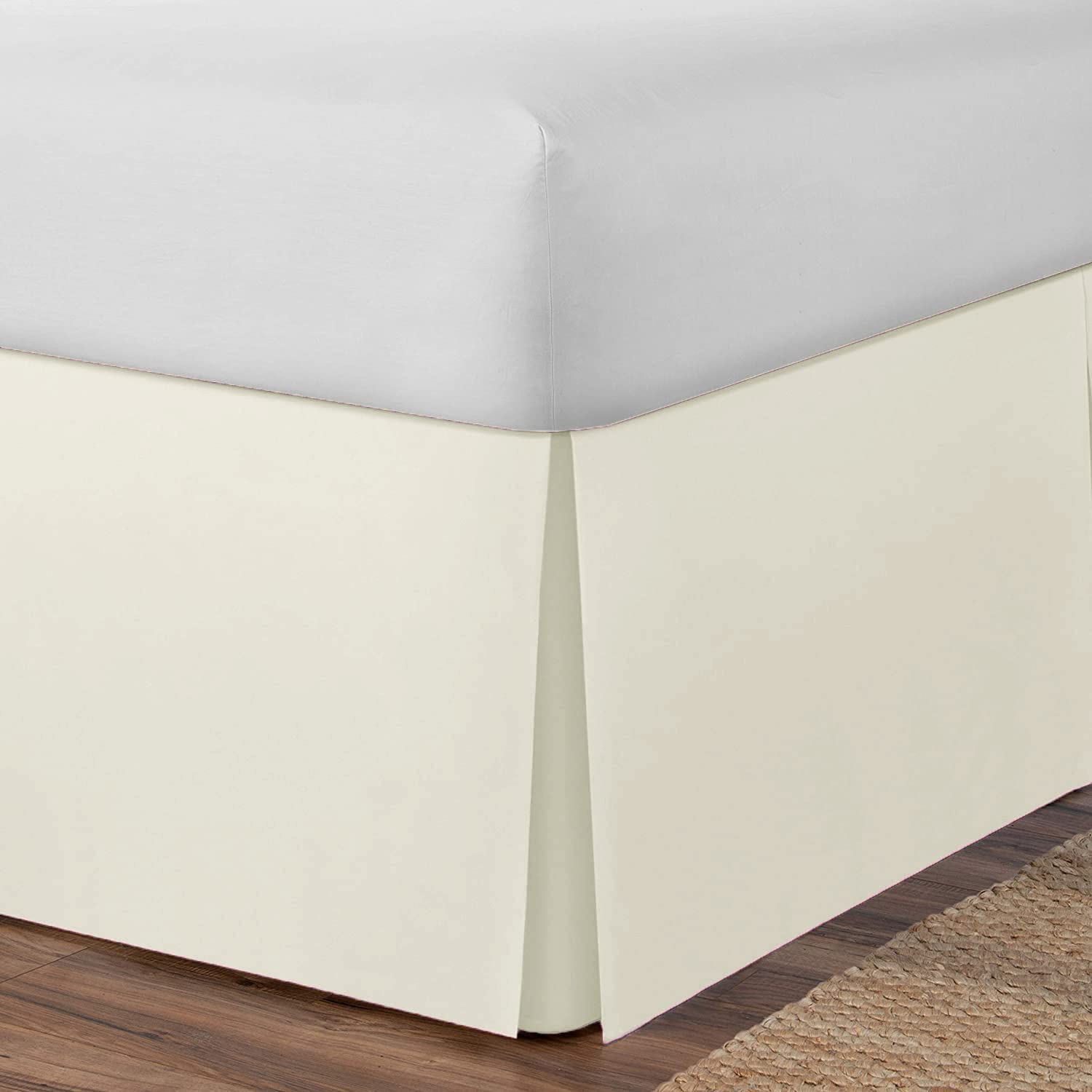AmigoZone Plain Cotton Percale Platform Base Valance Pleated (Cream, Super King)