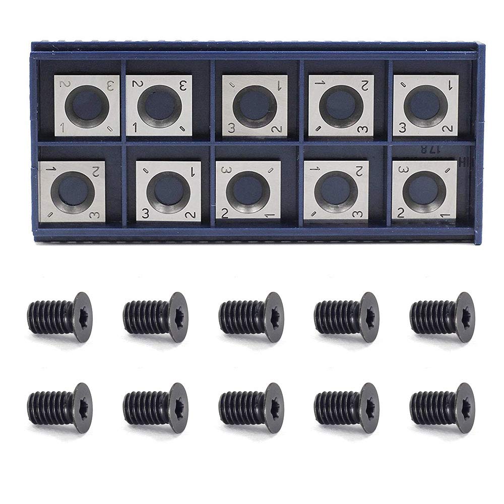 YUFUTOL 14mm Square Straight Carbide Cutter Insert(14mm length X14mm widthX2.0mm thickness),Pack of 10, Designed for Spiral/Helical Planer Cutter Head Wood Lathe Tool with 10pcs M6x10 Screws