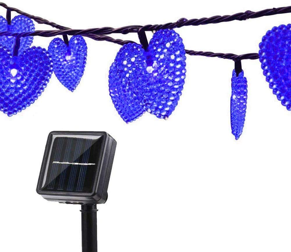 EHOFUN 20LED Solar Heart-Shaped Lights Garden, Waterproof 15.7ft Love Romantic Solar Lantern Fairy String Lights for Outdoor Home Wedding Valentines Day Birthday Christmas Decorations (Blue)