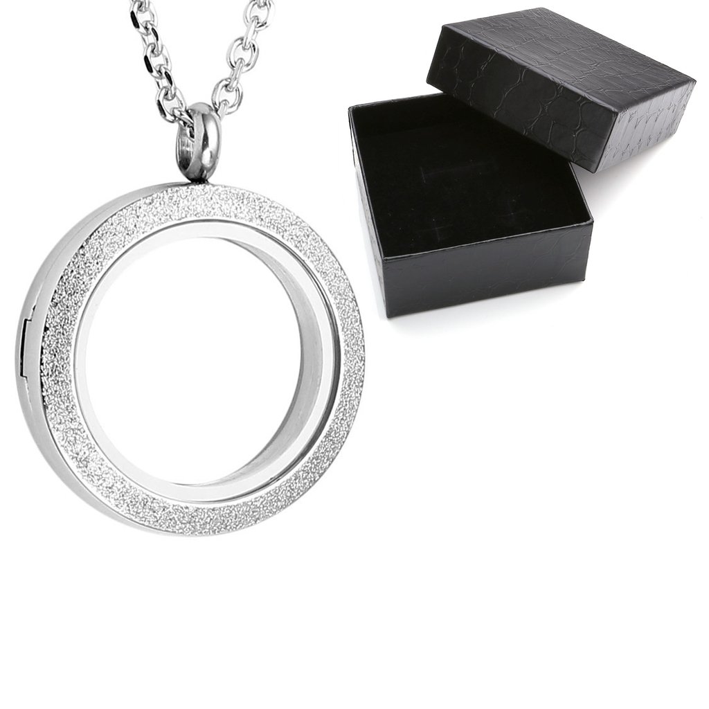 Zysta Stainless Steel Silver, Gold, Black, Rainbow Matte Round Living Memory Floating Charm 25MM 30MM Locket Pendant Necklace, 24 Inches Chain + Gift Box