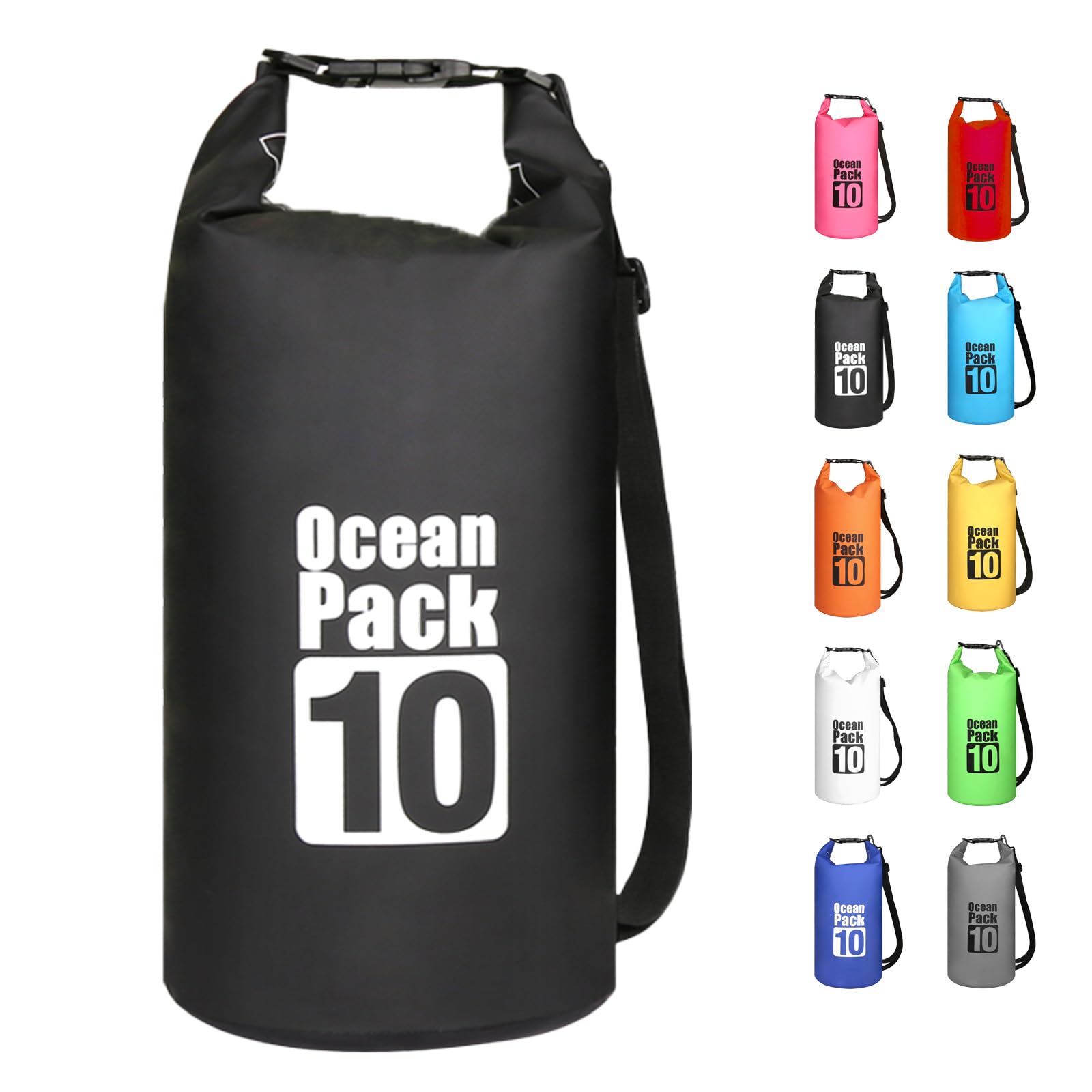 MORAINJAY 10L Black Dry Bag,Waterproof Bag with Single Adjustable Shoulder Strap,Middle Capacity Dry Sack 2L 5L 10L 15L 20L 30L for Outdoor Camping,Rafting,Swimming,Boating,Surfing