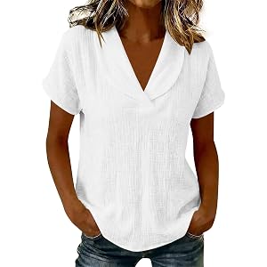 Short Sleeve Blouses for Women Peter Pan Collar Shirt Loose Fit V Neck Tops Dressy Casual Summer Tops