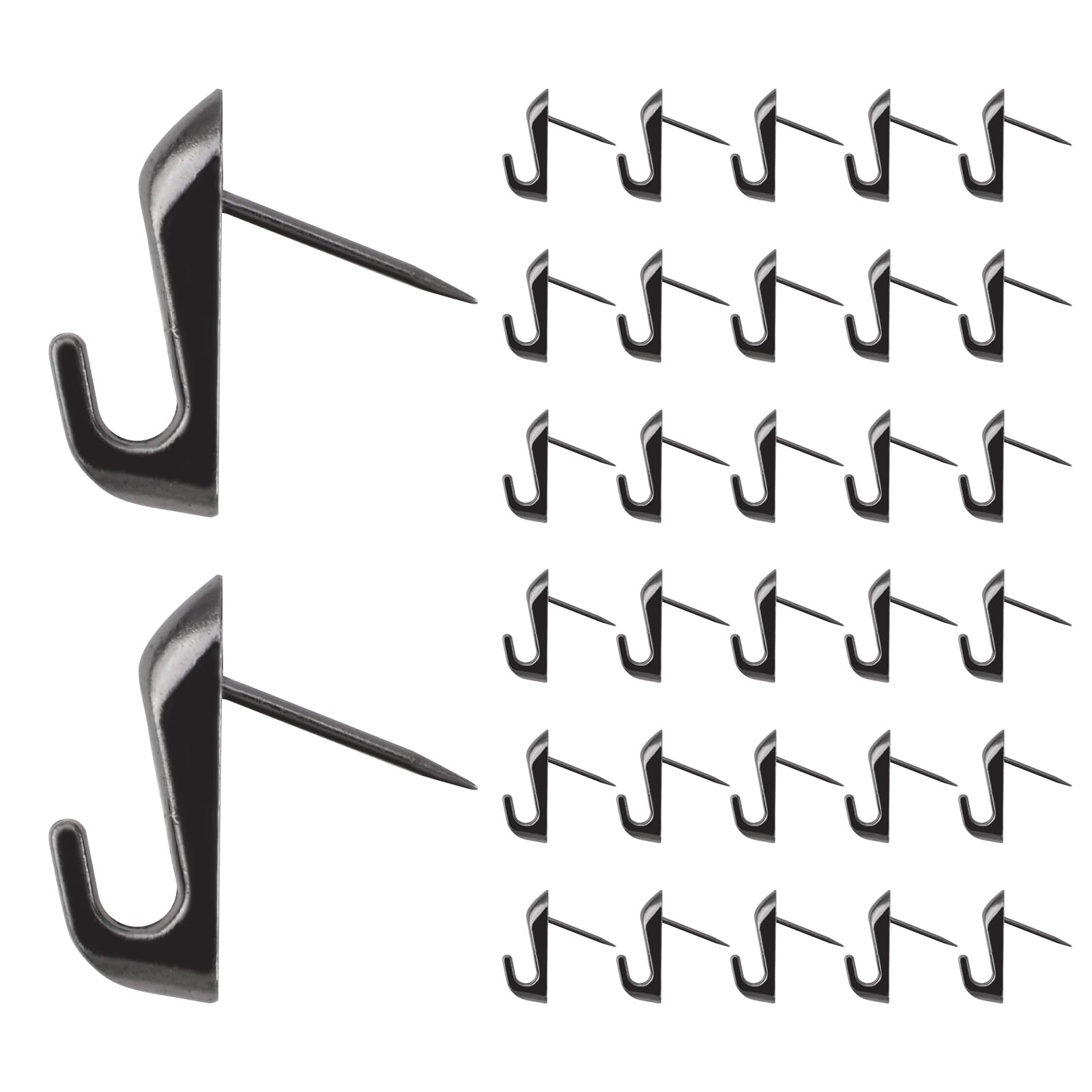 MOROBOR Metal Push Pin Hanger, 30Pcs Black 20lbs High-Heeled Style Pin Hooks Picture Hanging Nails for Home Office Wooden Fabric Wall