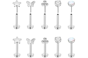 QXXPVV 16G 18G 20G Threadless Push in Nose Studs Nose RingsStud Rings Flat Back Earrings Stainless Steel Lip Cartilage Tragus