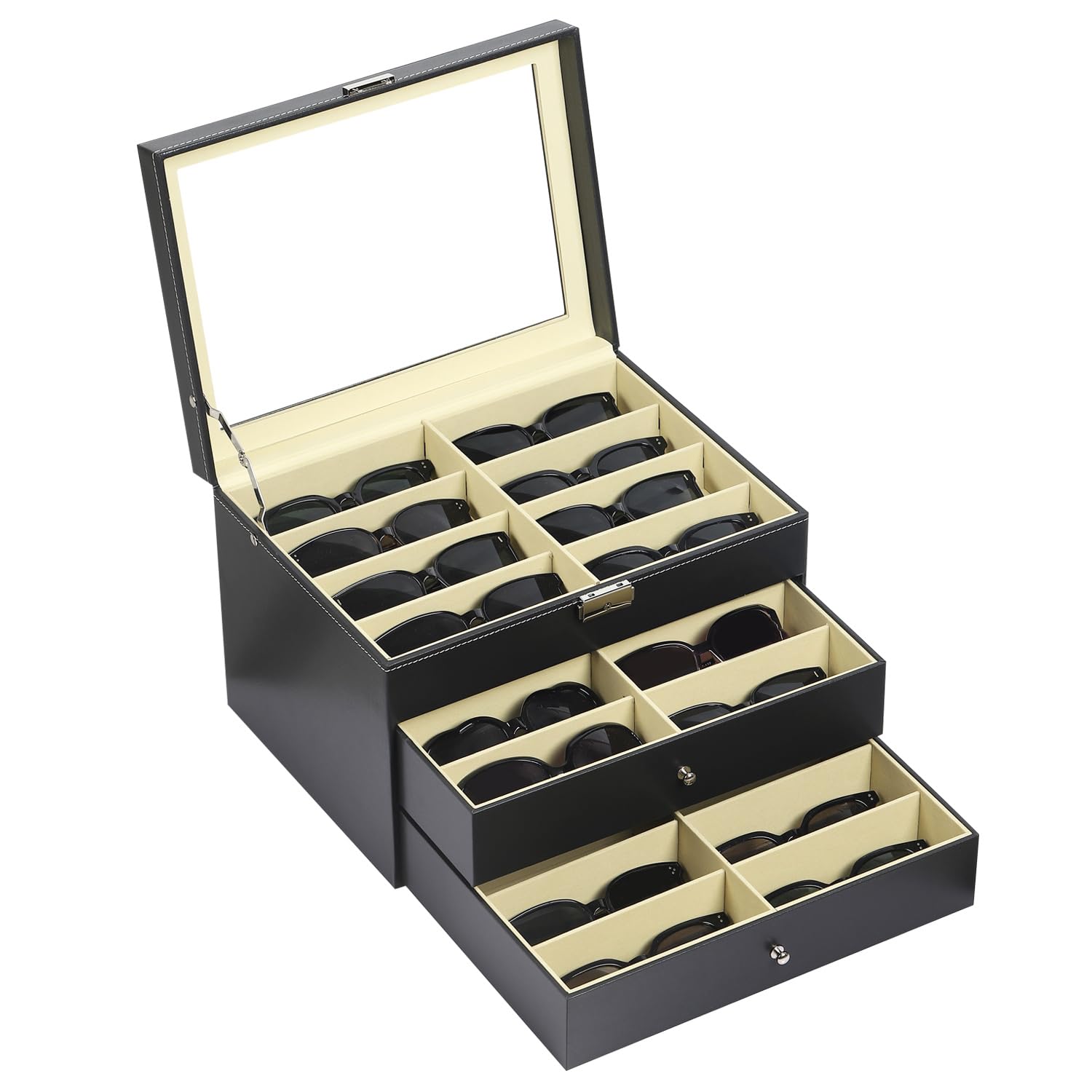 Photo 1 of ***SEE NOTES ***AUTOARK Leather 24 Piece Eyeglasses Storage and Sunglass Glasses Display Drawer Lockable Case Organizer,Black,AW-095