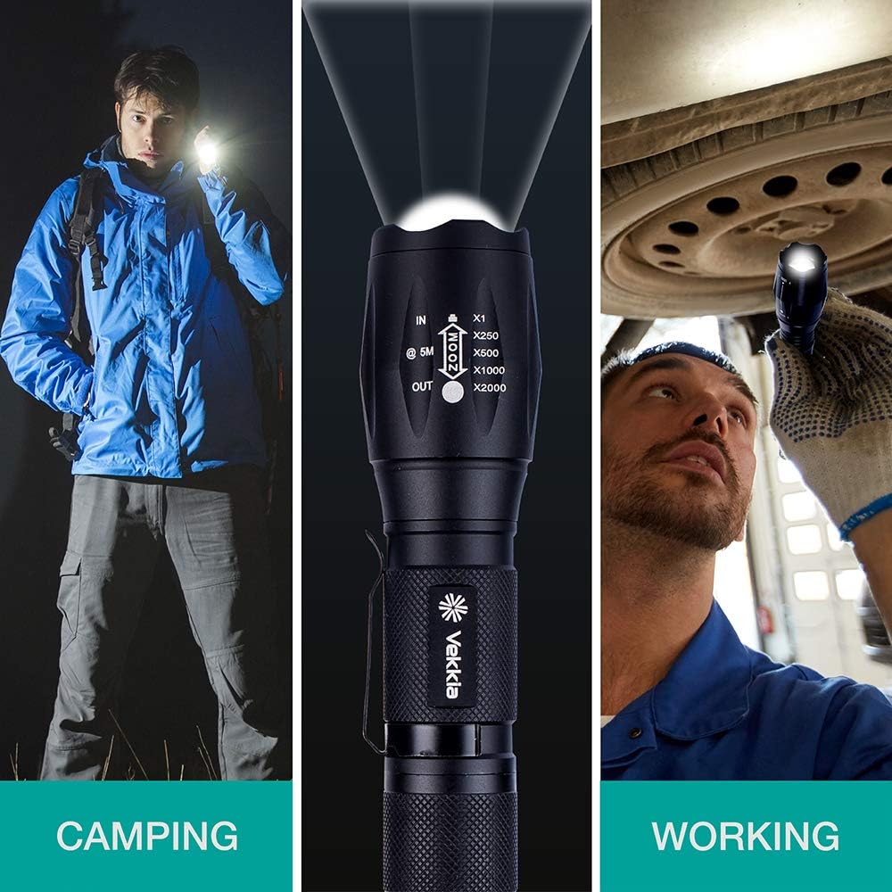 2 Pack Super Bright Led Flashlights with Belt Clip, High Lumens Flashlight with Zoomable Focus, 3 Modes, IPX6 Waterproof. Flash Light Built to Last. Great Gift for Camping, Hiking & Home USE - - 