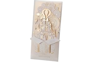 JOFANZA 50 Pieces Wedding Invitations Cards 4.1"x8.5" Laser Cut 3D Fairy Gold Gilding Bride and Groom in Castle Invitation fo