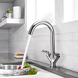 Funime Kitchen Sink Mixer Taps Monobloc Chrome Brass Dual Lever 1 Hole view 2
