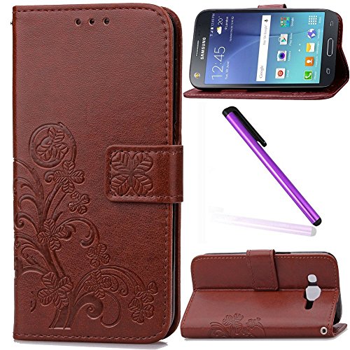 J5 2016 Case,Samsung Galaxy J5 2016 Case,LEECO Card Slots Wallet PU Leather Protects Flip Skin Case Magnetic Closure Cover for Samsung Galaxy J5 2016 Luck Clover Brown