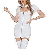 Ausing Women's Patent Leather Dress Bodycon Short Sleeves Sexy Wet Look Mini Dresses PU Shiny Skinny Clubwear XS-L