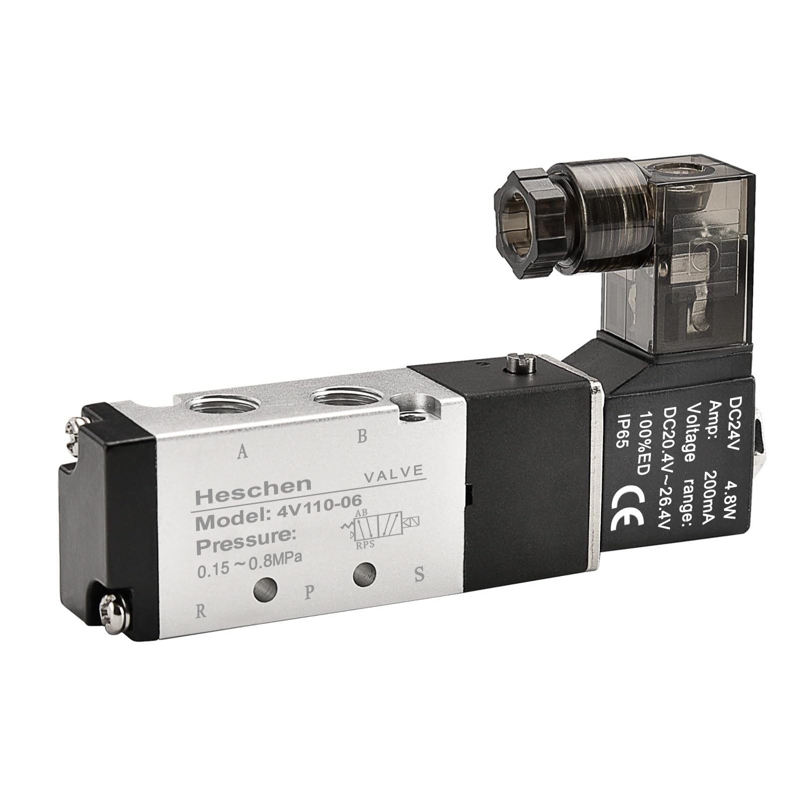 Heschen Electrical Pneumatic Solenoid Valve 4V110-06 24VDC 3W PT1/8 5 Way 2 Position CE