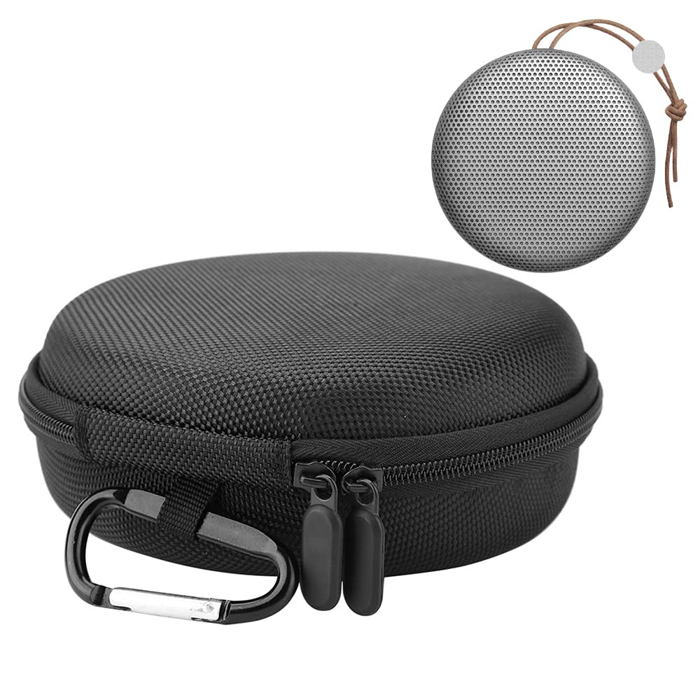 VBESTLIFE Bluetooth Speaker Case, Portable Mini Round Travel Carry Protect Bag for B&O BeoPlay A1 Wireless Speaker With Carabiner, Black